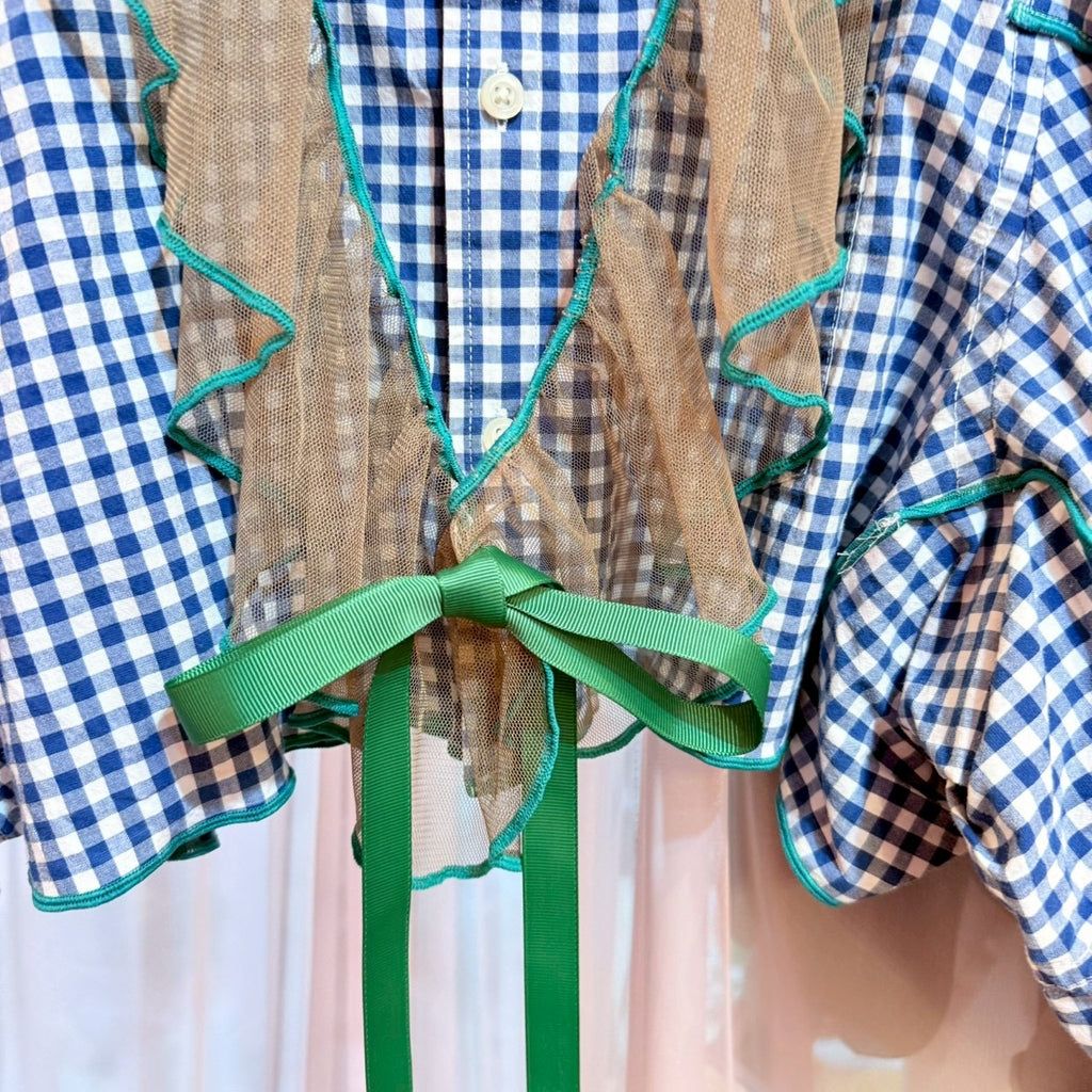 チュール付きチェックシャツ