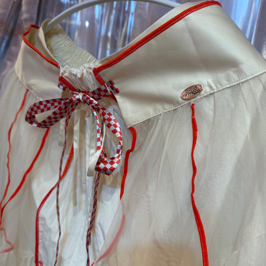 レッドチェックリボンチュールスカート