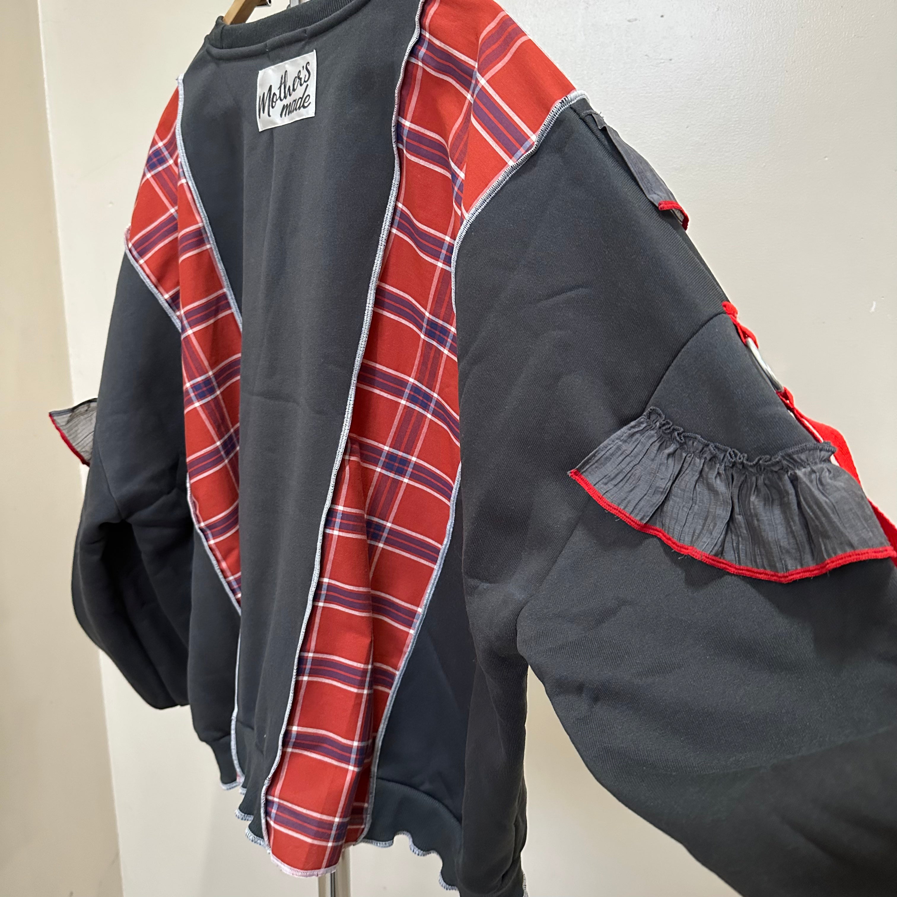 テディベアチェック柄リメイクスウェットシャツ