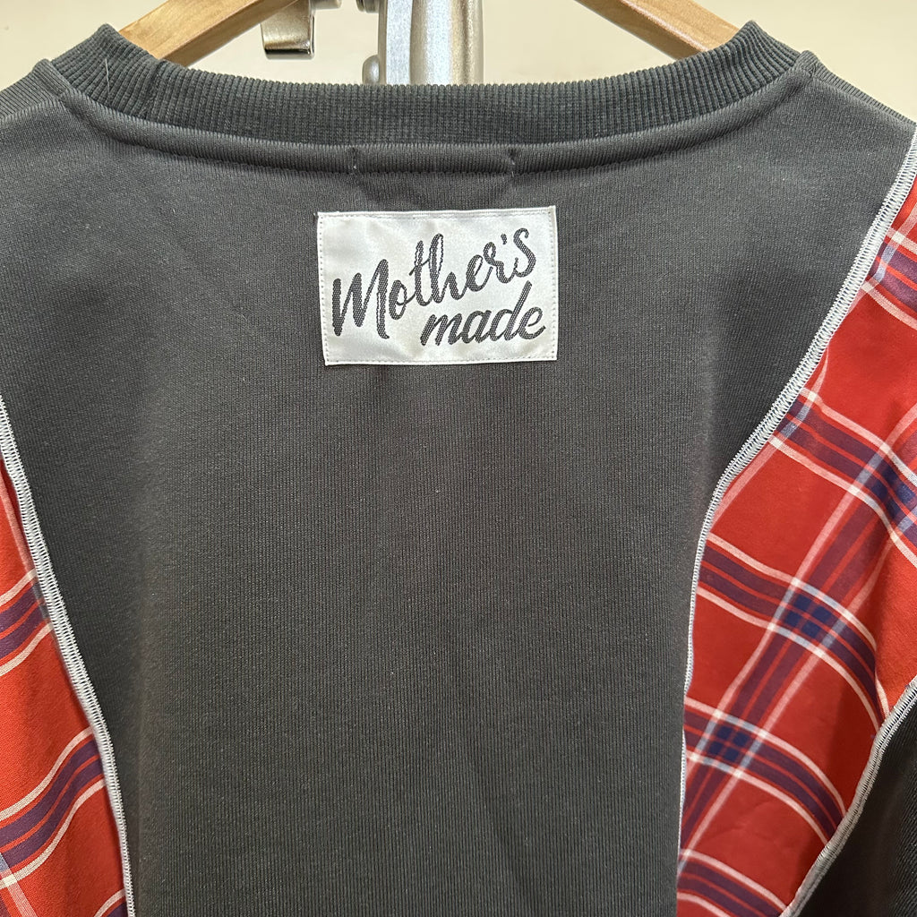 テディベアチェック柄リメイクスウェットシャツ