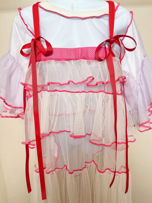 504401 オフホワイトチュールワンピース　off white tulle overalls