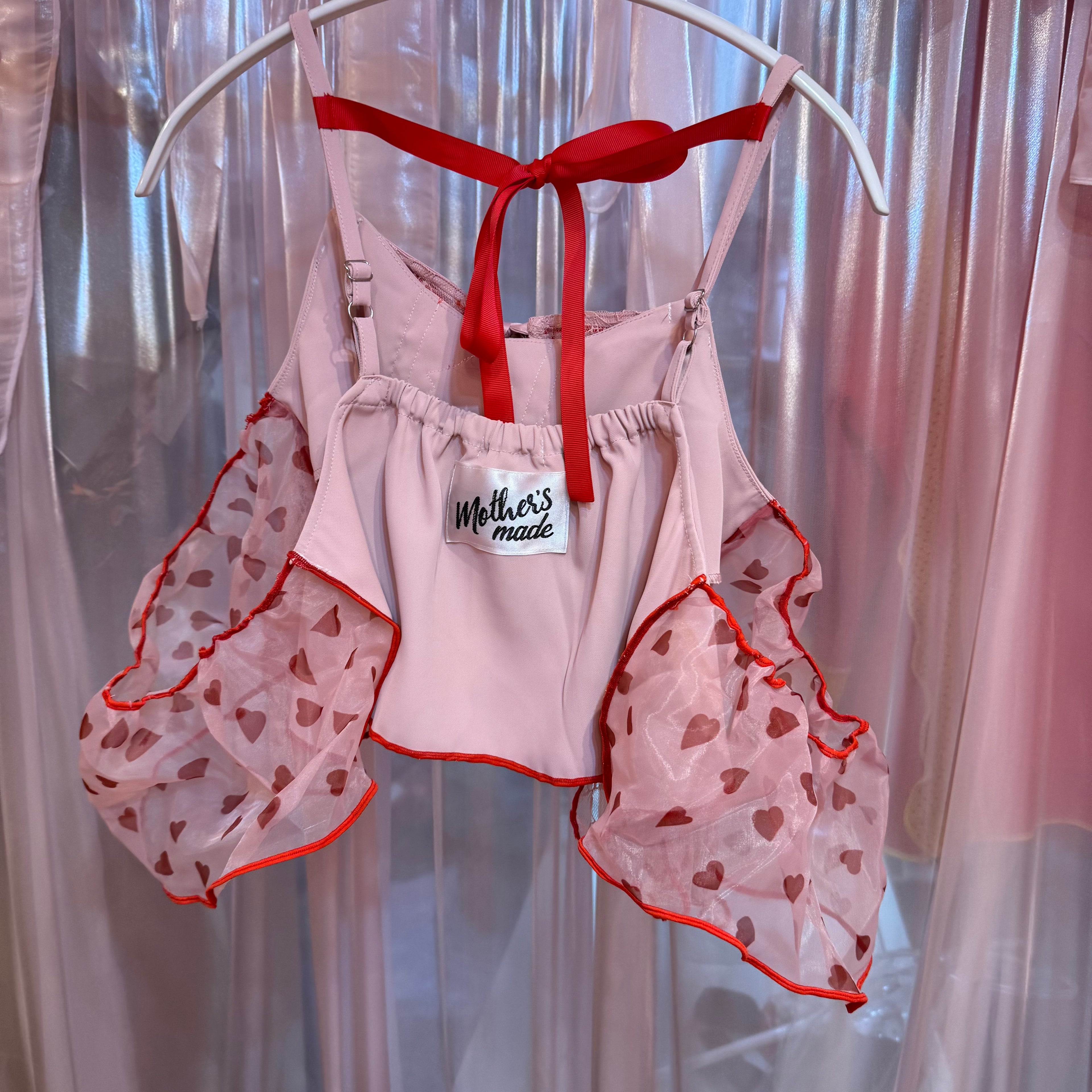 ピンク薔薇刺繍レースキャミソール