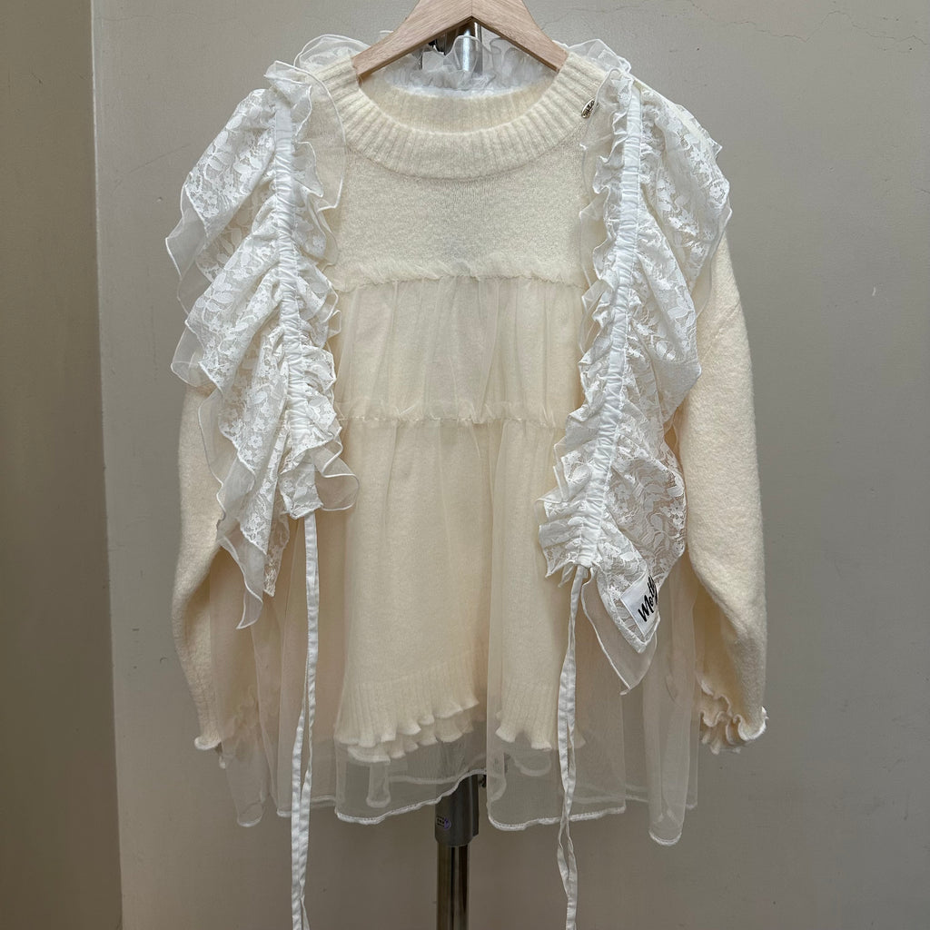 取り外し可能なレース付きチュールセーター