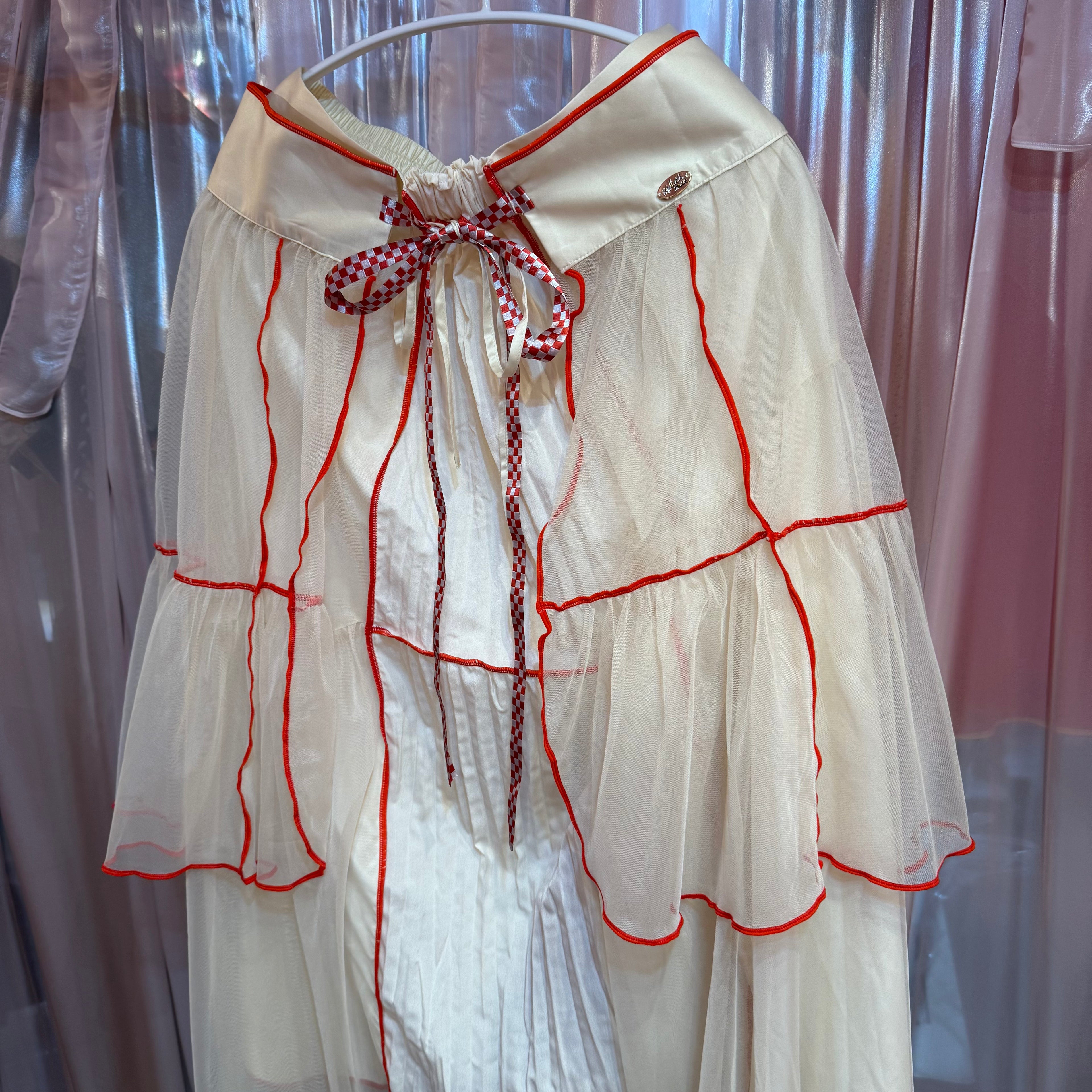 レッドチェックリボンチュールスカート