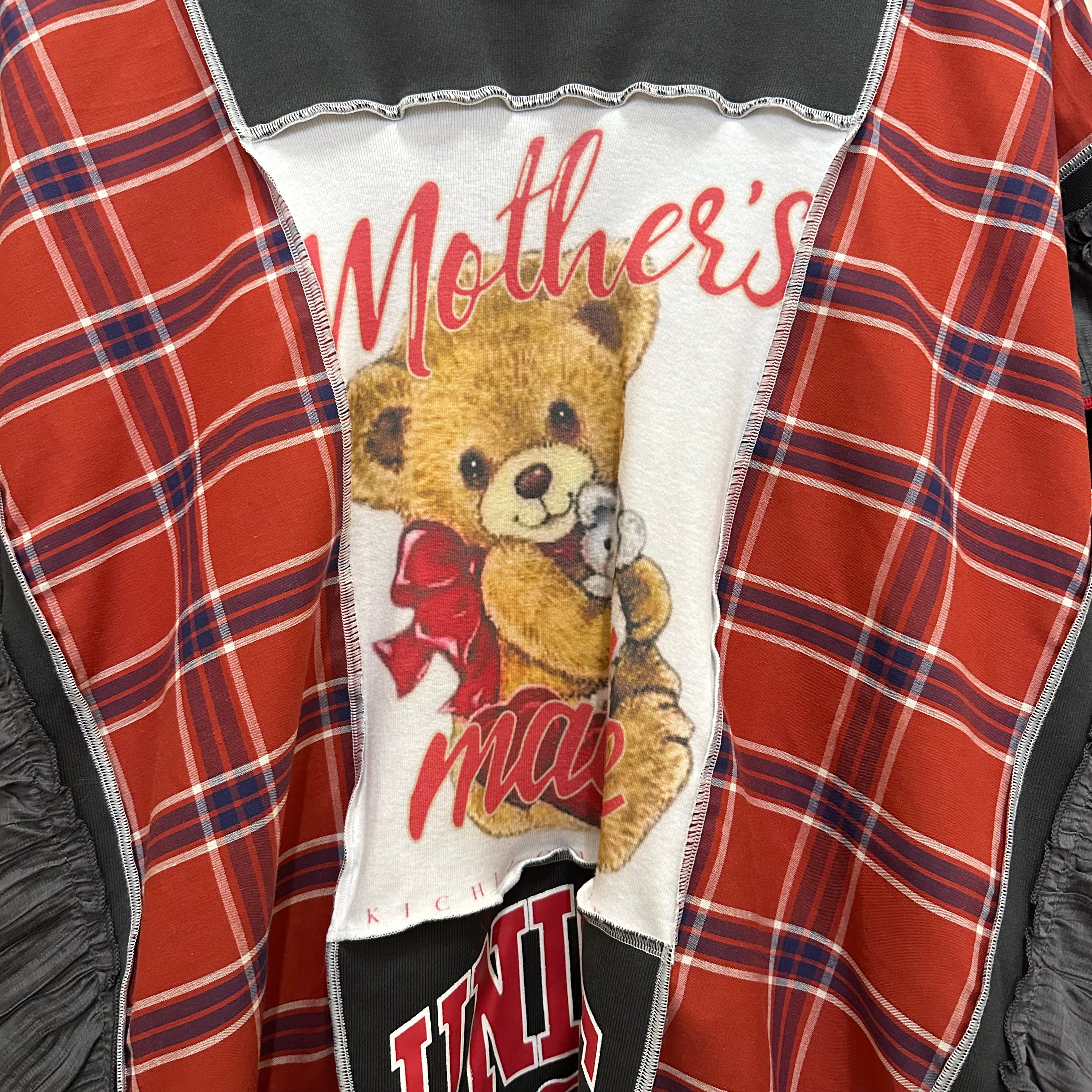 テディベアチェック柄リメイクスウェットシャツ