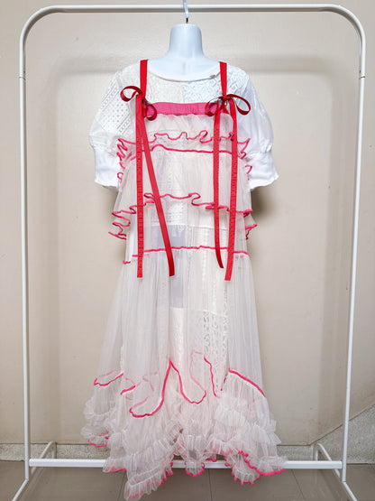 504401 オフホワイトチュールワンピース　off white tulle overalls