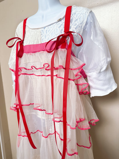 504401 オフホワイトチュールワンピース　off white tulle overalls