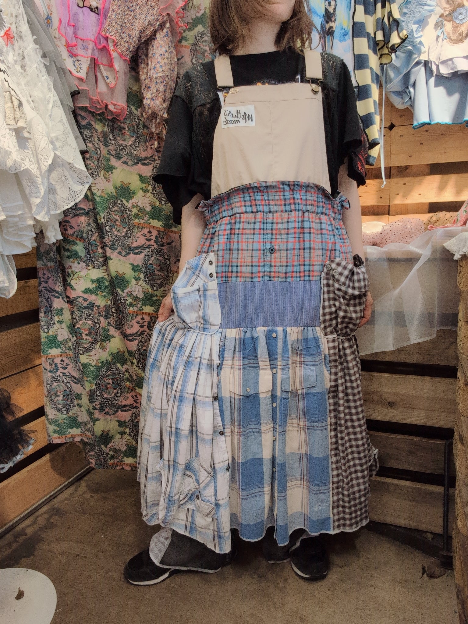 シャツリメイクサロペット ブルー