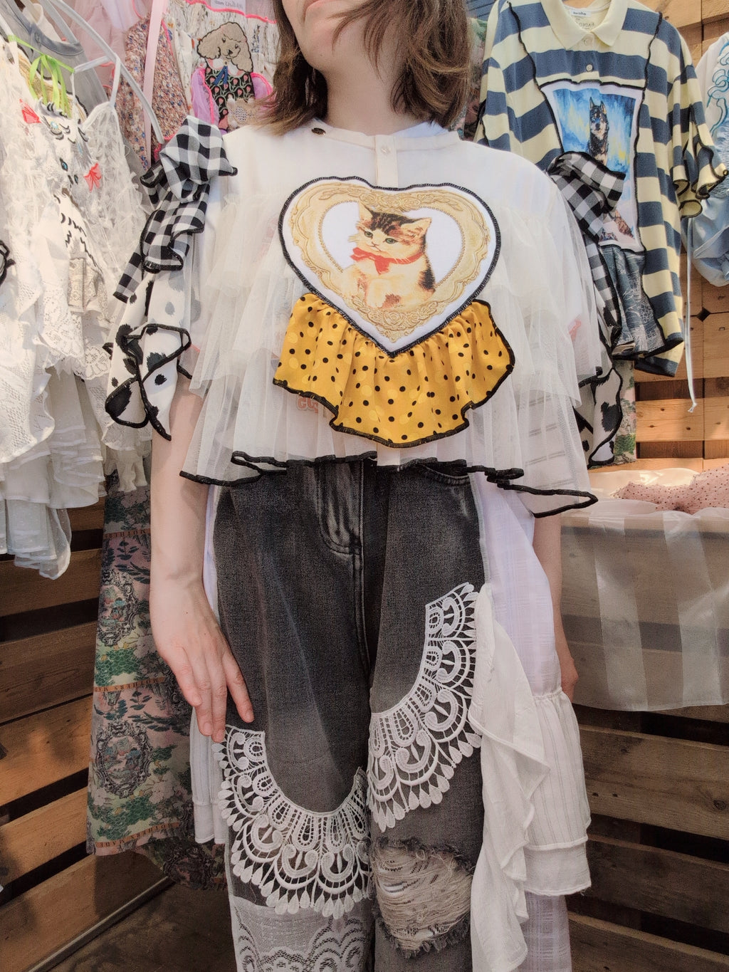 ねこハート♡シフォントップス 白