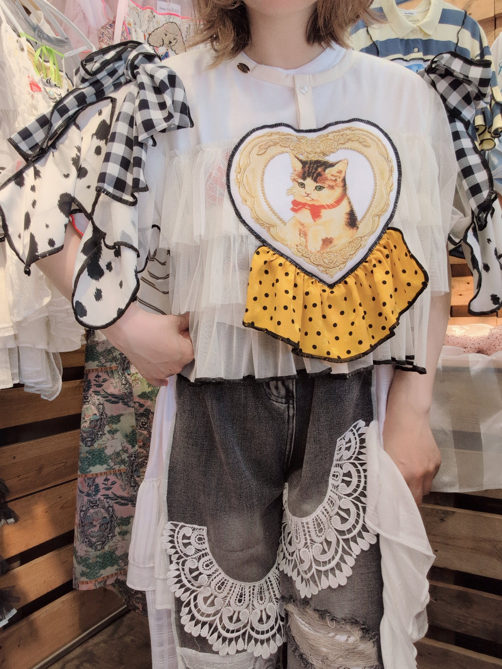 ねこハート♡シフォントップス 白
