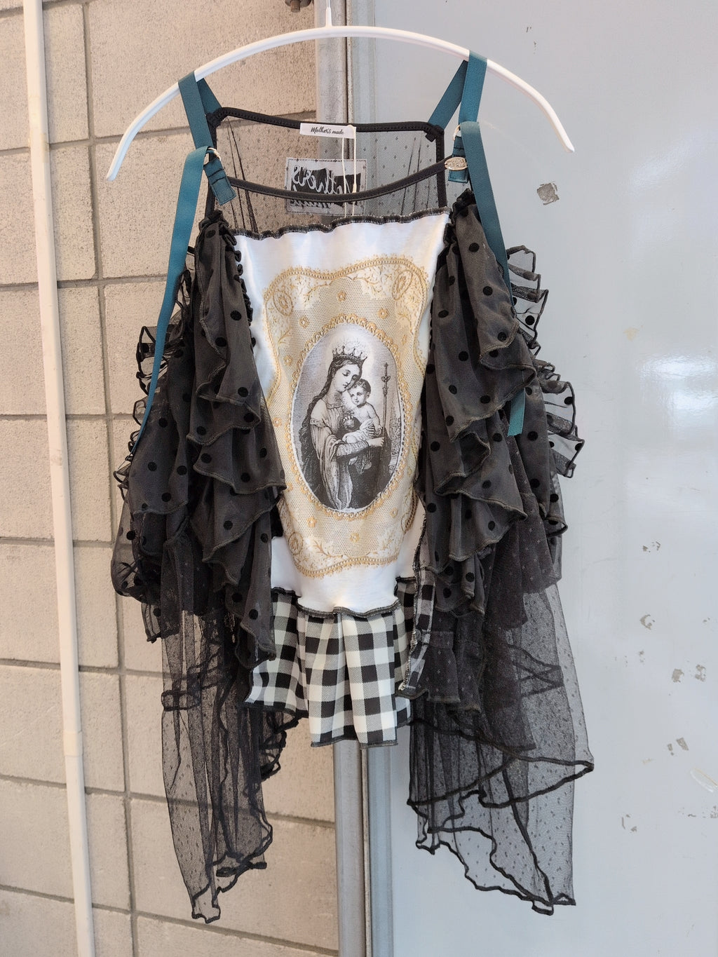 袖2wayシフォン絵画mixキャミソール 黒